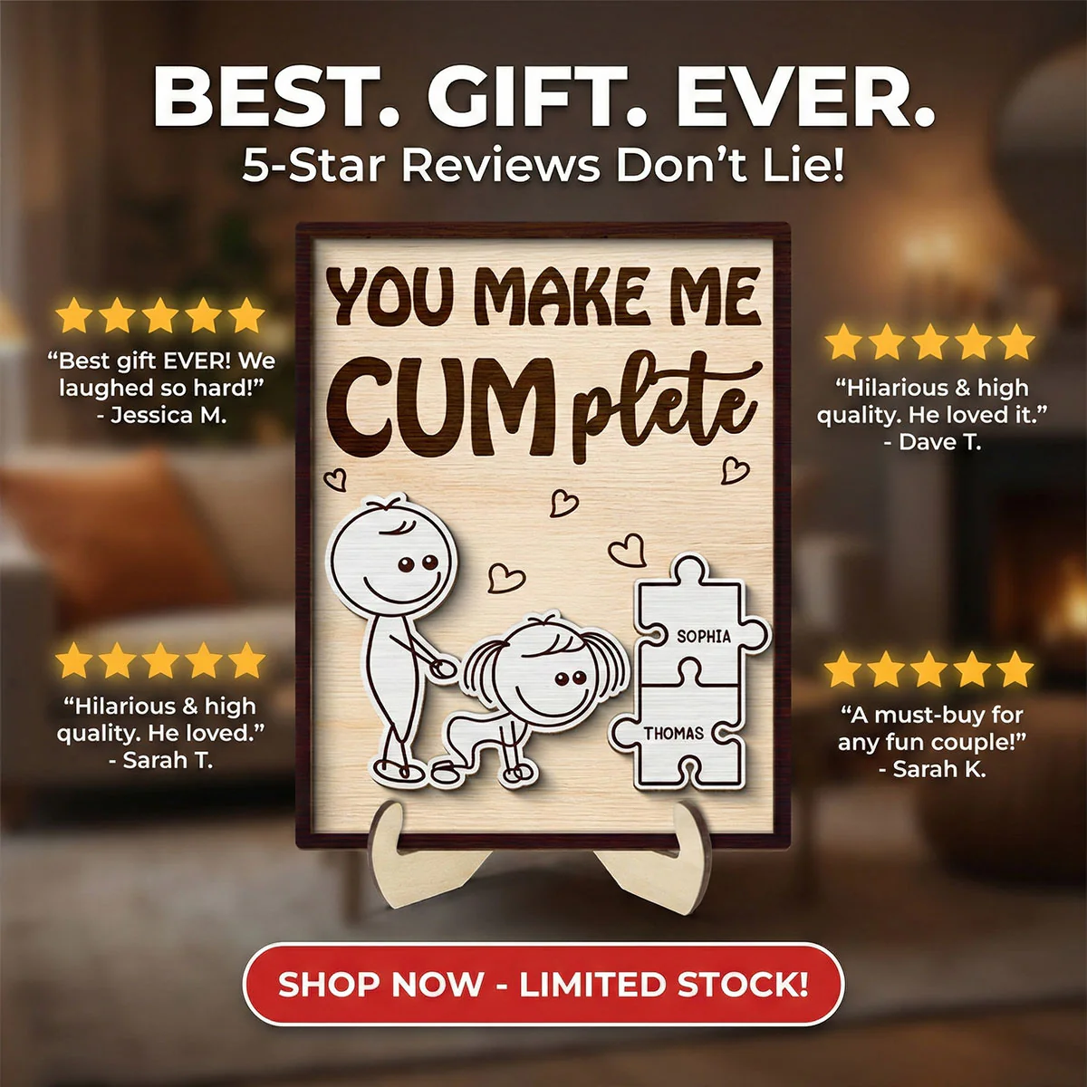 Funny Inappropriate Couple You Make Me Cumplete - Personalized 2-Layered Wooden Plaque - Funny Valentine's Day Gift For Couple - Image 11
