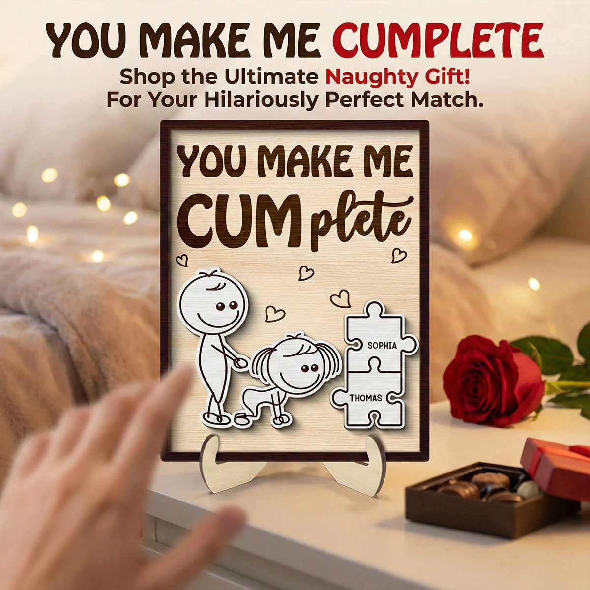Funny Inappropriate Couple You Make Me Cumplete - Personalized 2-Layered Wooden Plaque - Funny Valentine's Day Gift For Couple - Image 12