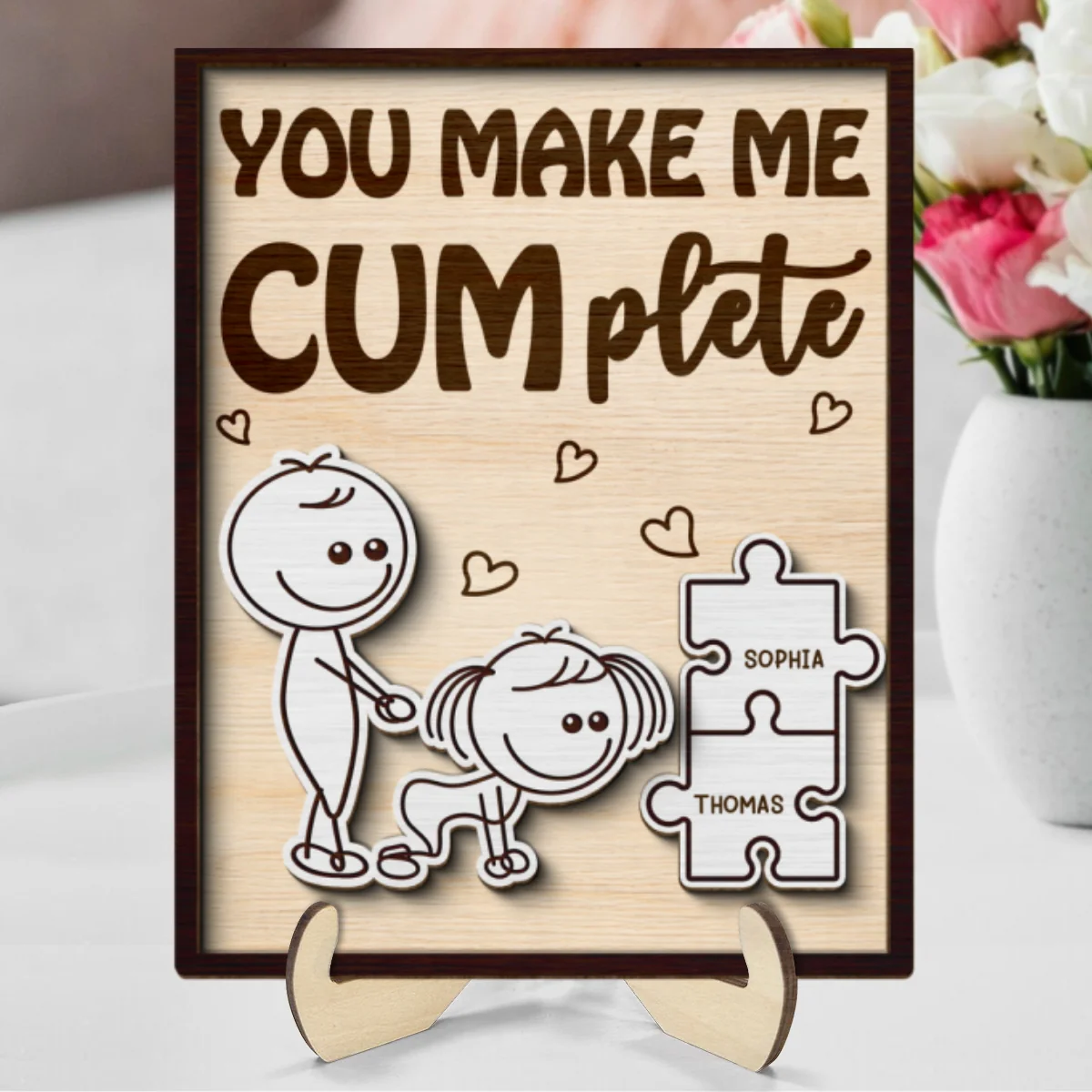 Funny Inappropriate Couple You Make Me Cumplete - Personalized 2-Layered Wooden Plaque - Funny Valentine's Day Gift For Couple - Image 14