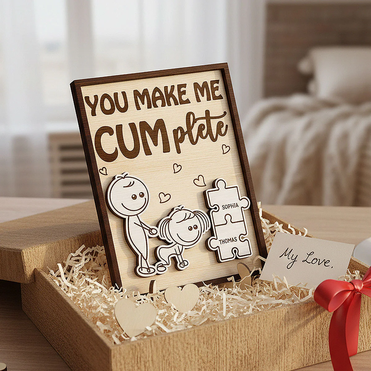 Funny Inappropriate Couple You Make Me Cumplete - Personalized 2-Layered Wooden Plaque - Funny Valentine's Day Gift For Couple - Image 2