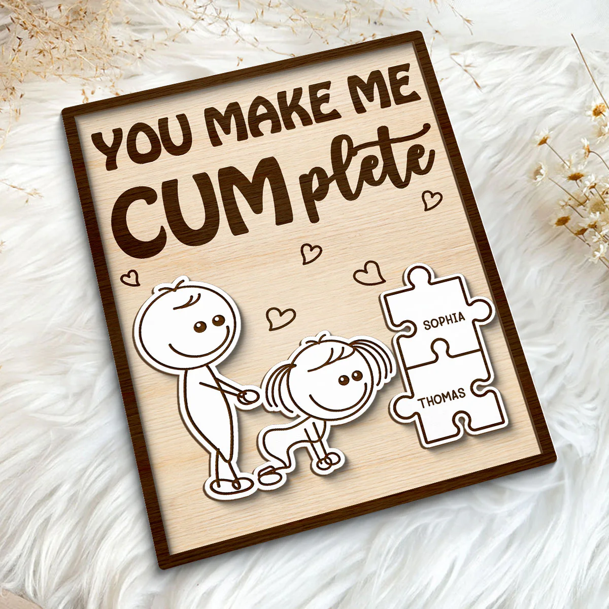 Funny Inappropriate Couple You Make Me Cumplete - Personalized 2-Layered Wooden Plaque - Funny Valentine's Day Gift For Couple - Image 5
