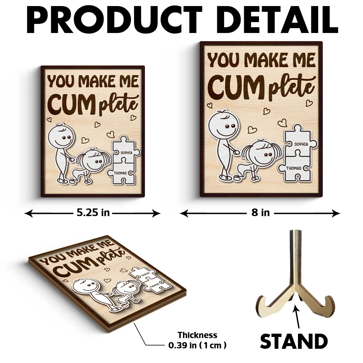 Funny Inappropriate Couple You Make Me Cumplete - Personalized 2-Layered Wooden Plaque - Funny Valentine's Day Gift For Couple - Image 6