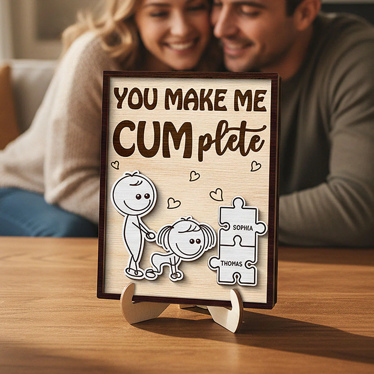 Funny Inappropriate Couple You Make Me Cumplete - Personalized 2-Layered Wooden Plaque - Funny Valentine's Day Gift For Couple - Image 7