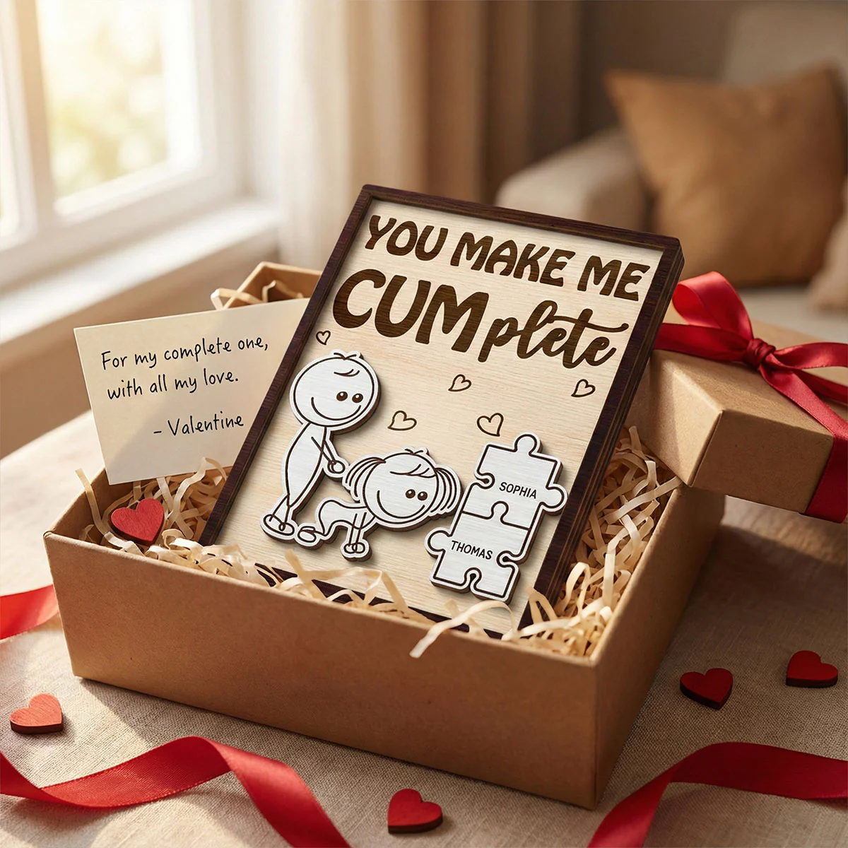 Funny Inappropriate Couple You Make Me Cumplete - Personalized 2-Layered Wooden Plaque - Funny Valentine's Day Gift For Couple - Image 8