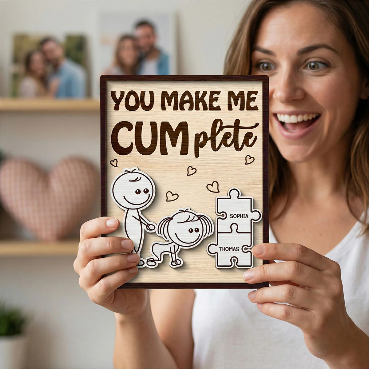 Funny Inappropriate Couple You Make Me Cumplete - Personalized 2-Layered Wooden Plaque - Funny Valentine's Day Gift For Couple - Image 9