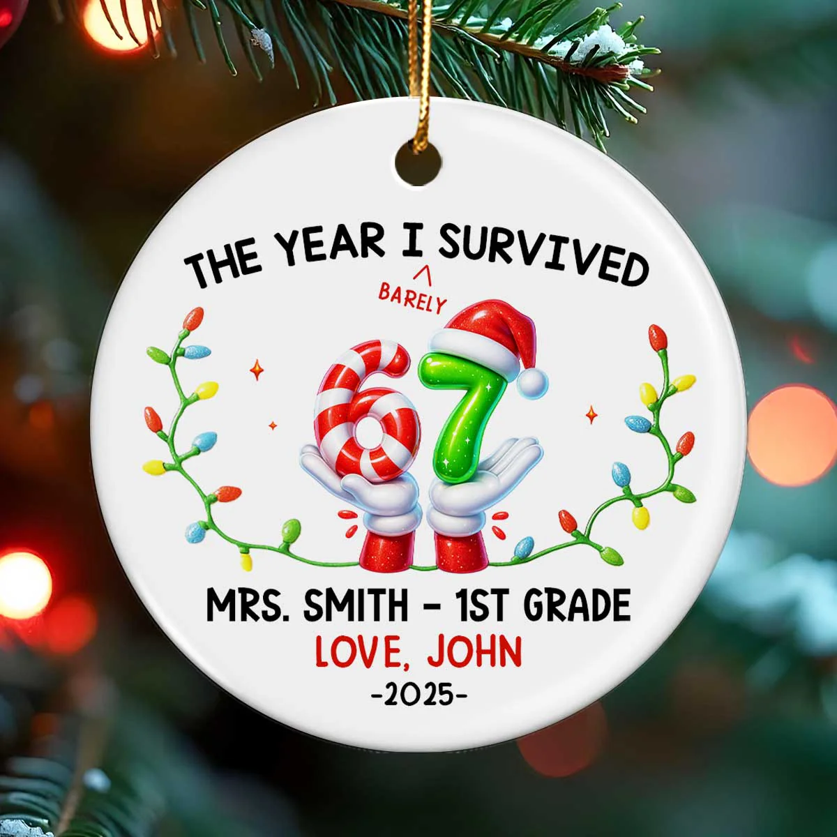 Funny Kids Six Seven Christmas - Personalized Ceramic Ornament - 2025 Slang Christmas, Funny Teen Grandkid Ornament, Gen Alpha Christmas Gift - 67 Gift - Image 2