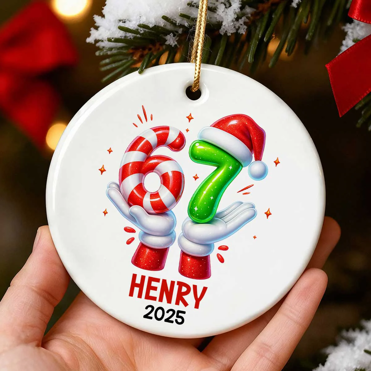 Funny Kids Six Seven Christmas - Personalized Ceramic Ornament - 2025 Slang Christmas, Funny Teen Grandkid Ornament, Gen Alpha Christmas Gift - 67 Gift - Image 3