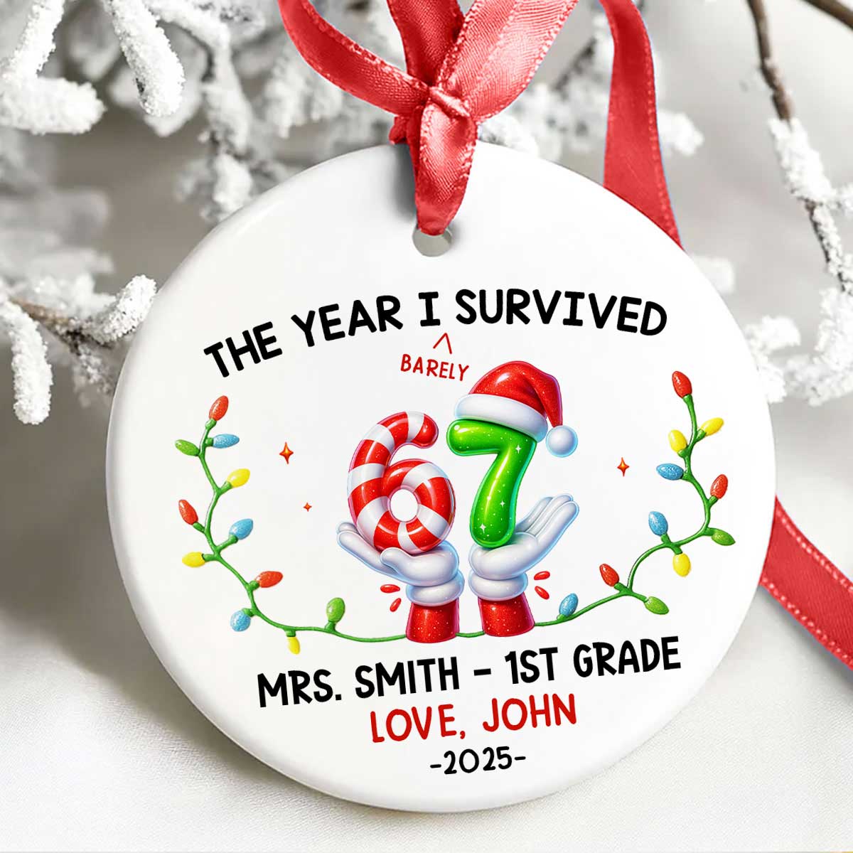 Funny Kids Six Seven Christmas - Personalized Ceramic Ornament - 2025 Slang Christmas, Funny Teen Grandkid Ornament, Gen Alpha Christmas Gift - 67 Gift - Image 4