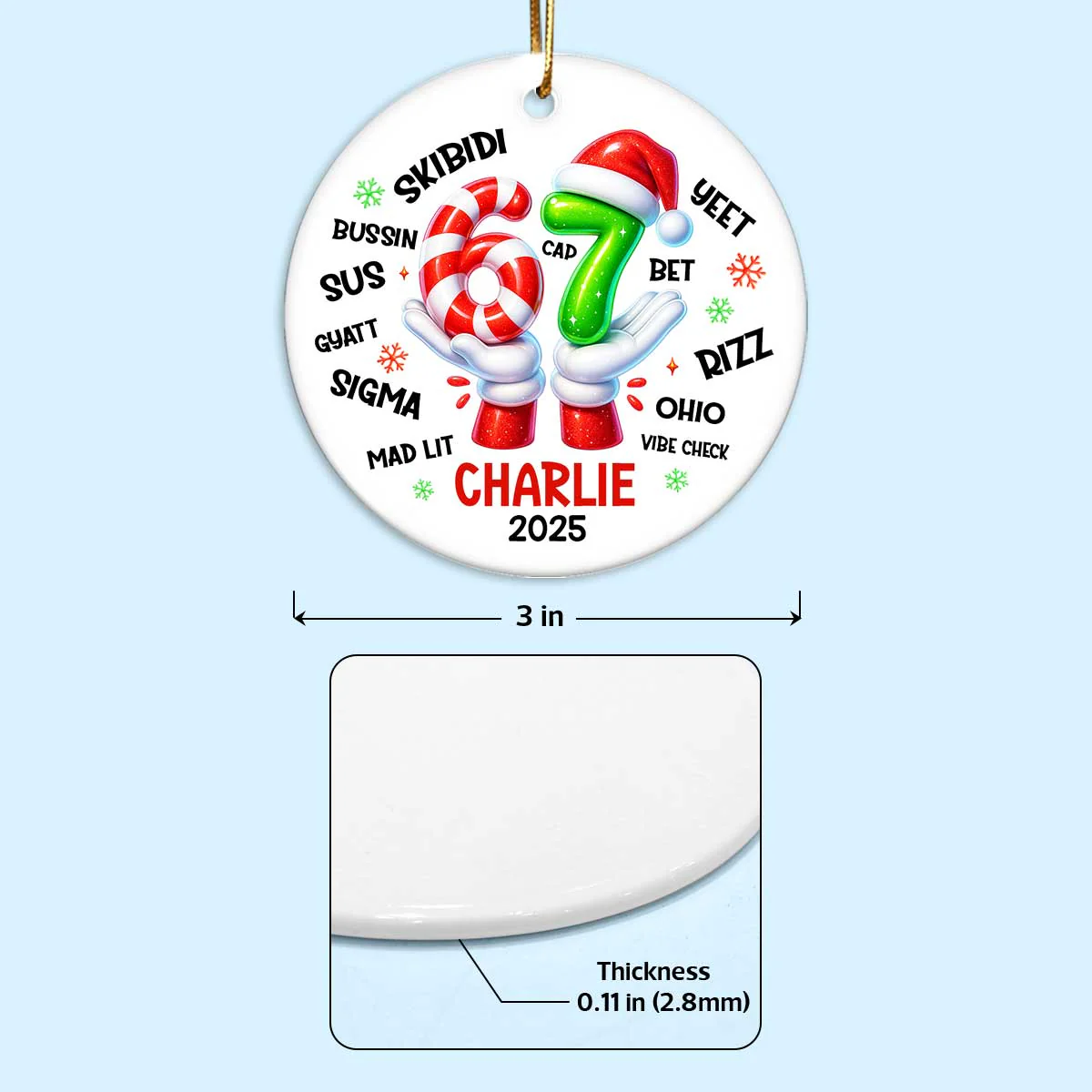 Funny Kids Six Seven Christmas - Personalized Ceramic Ornament - 2025 Slang Christmas, Funny Teen Grandkid Ornament, Gen Alpha Christmas Gift - 67 Gift - Image 6