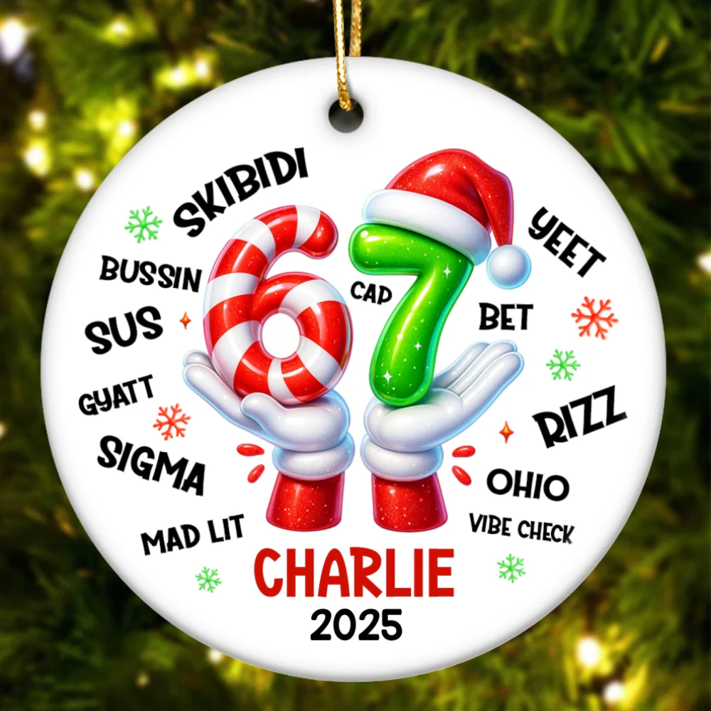 Funny Kids Six Seven Christmas - Personalized Ceramic Ornament - 2025 Slang Christmas, Funny Teen Grandkid Ornament, Gen Alpha Christmas Gift - 67 Gift - Image 8