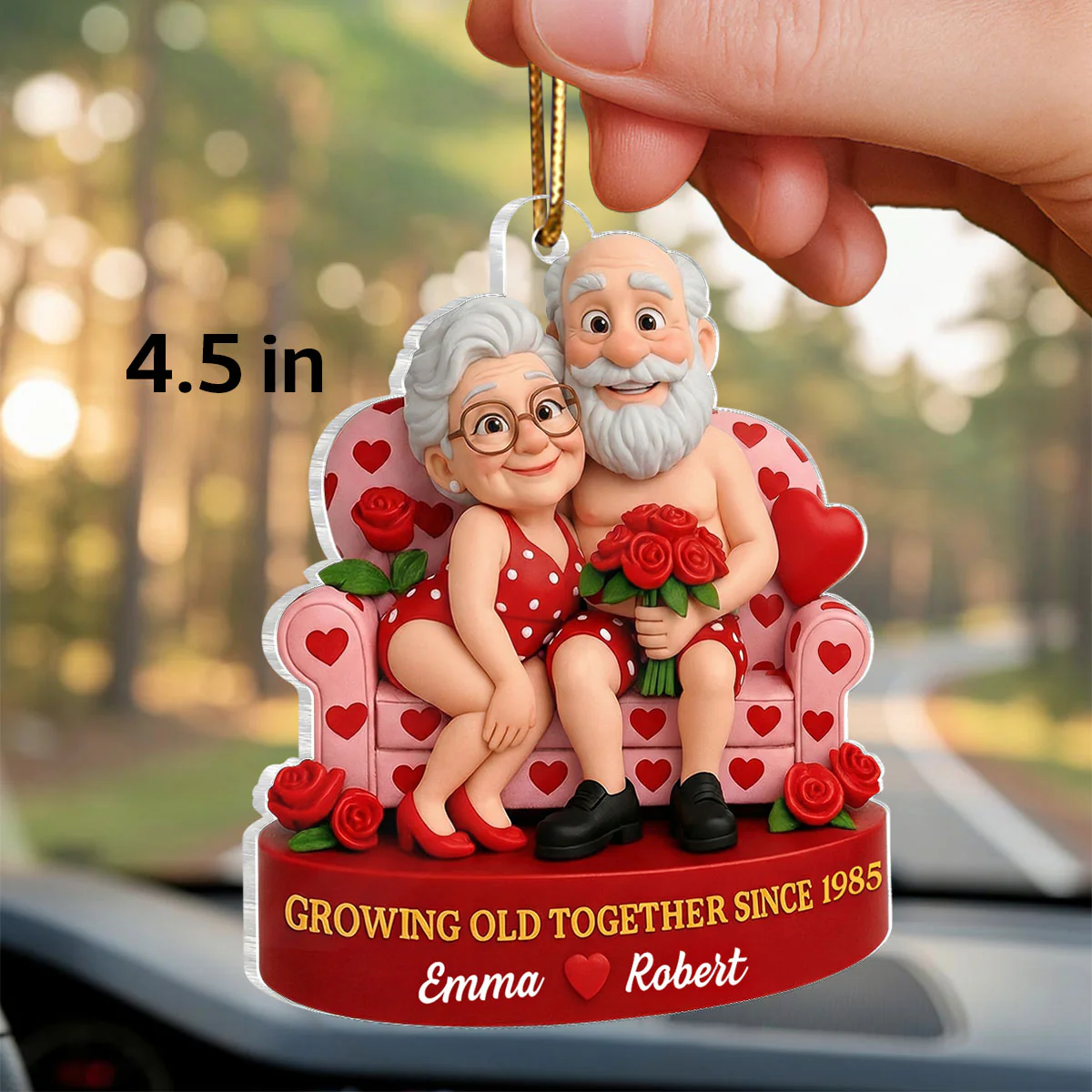 Funny Old Couple Growing Old Together - Personalized Acrylic Car Hanger - Valentine's Day Gift for him, for her - Image 2