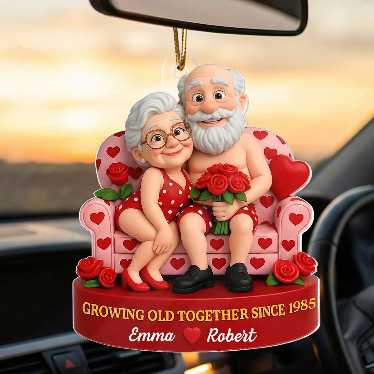 Funny Old Couple Growing Old Together - Personalized Acrylic Car Hanger - Valentine's Day Gift for him, for her - Image 3