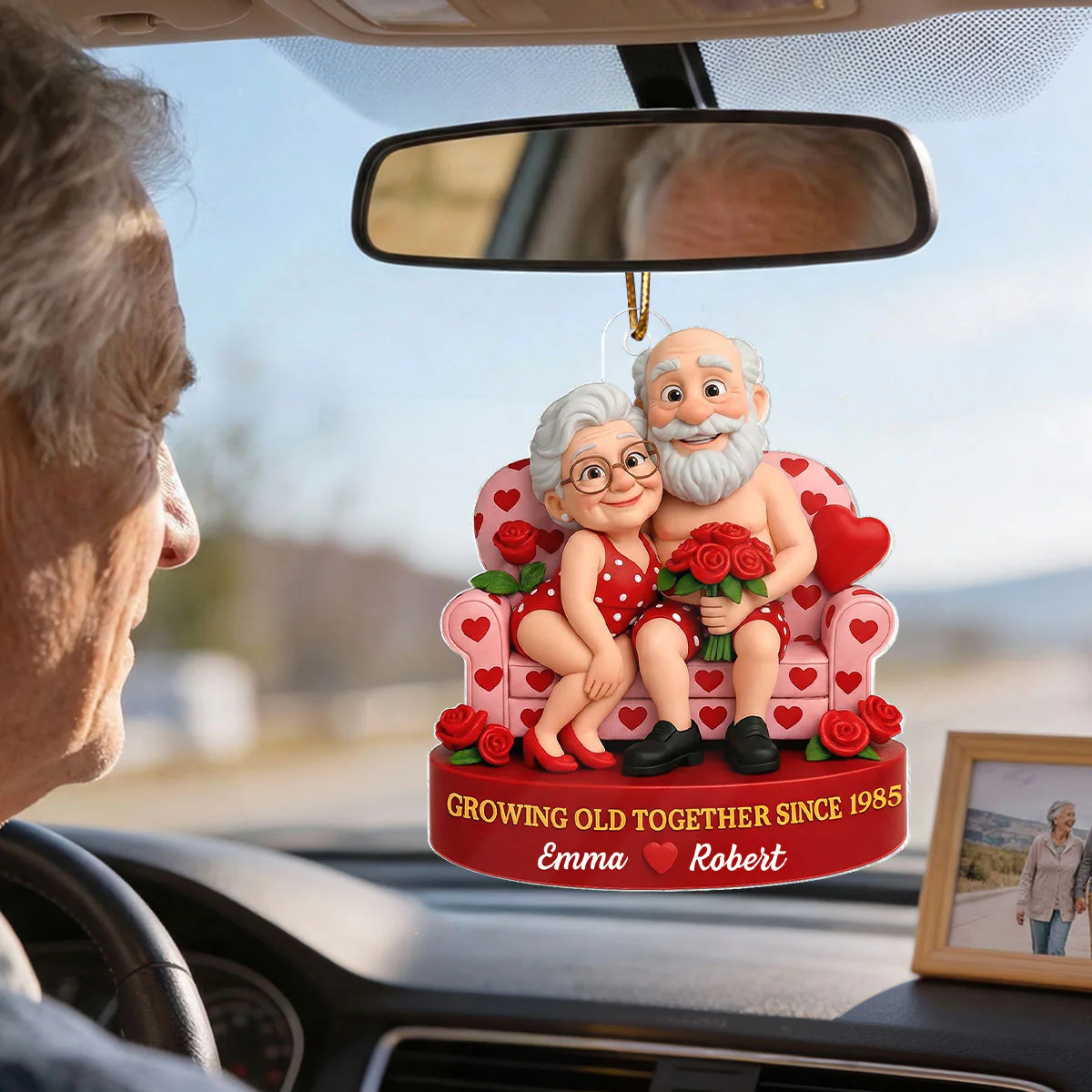 Funny Old Couple Growing Old Together - Personalized Acrylic Car Hanger - Valentine's Day Gift for him, for her - Image 4