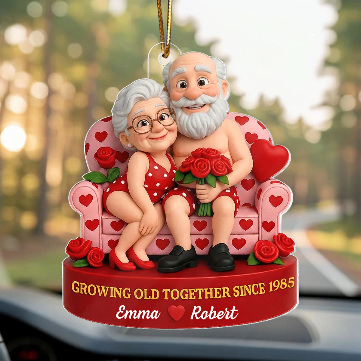 Funny Old Couple Growing Old Together - Personalized Acrylic Car Hanger - Valentine's Day Gift for him, for her - Image 5