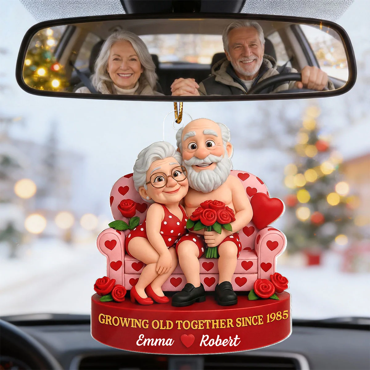 Funny Old Couple Growing Old Together - Personalized Acrylic Car Hanger - Valentine's Day Gift for him, for her - Image 6