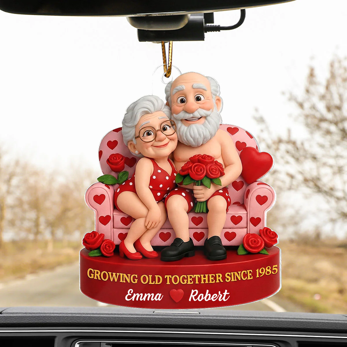 Funny Old Couple Growing Old Together - Personalized Acrylic Car Hanger - Valentine's Day Gift for him, for her - Image 7
