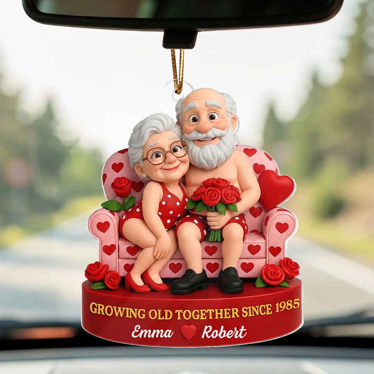 Funny Old Couple Growing Old Together - Personalized Acrylic Car Hanger - Valentine's Day Gift for him, for her - Image 8