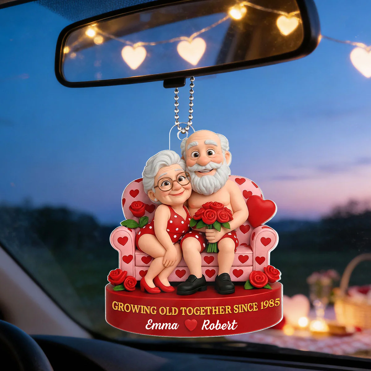 Funny Old Couple Growing Old Together - Personalized Acrylic Car Hanger - Valentine's Day Gift for him, for her - Image 9