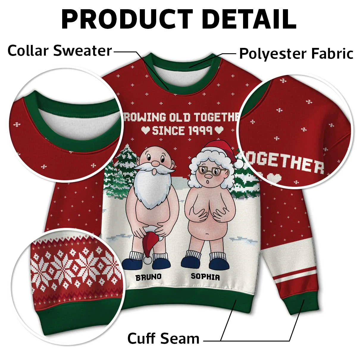 Funny Old Couple Growing Old Together Personalized Faux Knitting Ugly Sweater - Image 5