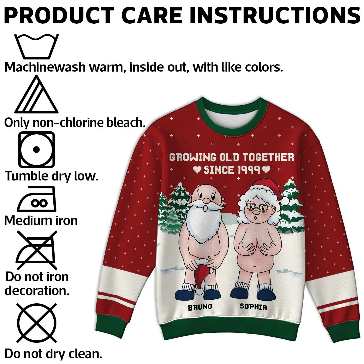 Funny Old Couple Growing Old Together Personalized Faux Knitting Ugly Sweater - Image 6