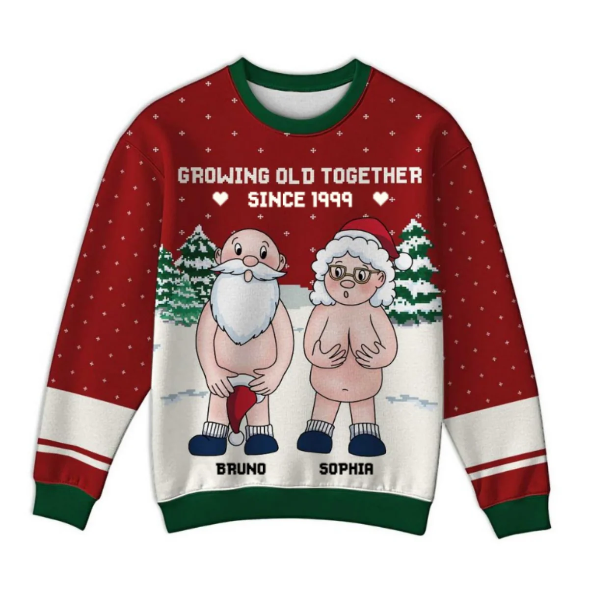 Funny Old Couple Growing Old Together Personalized Faux Knitting Ugly Sweater - Image 8