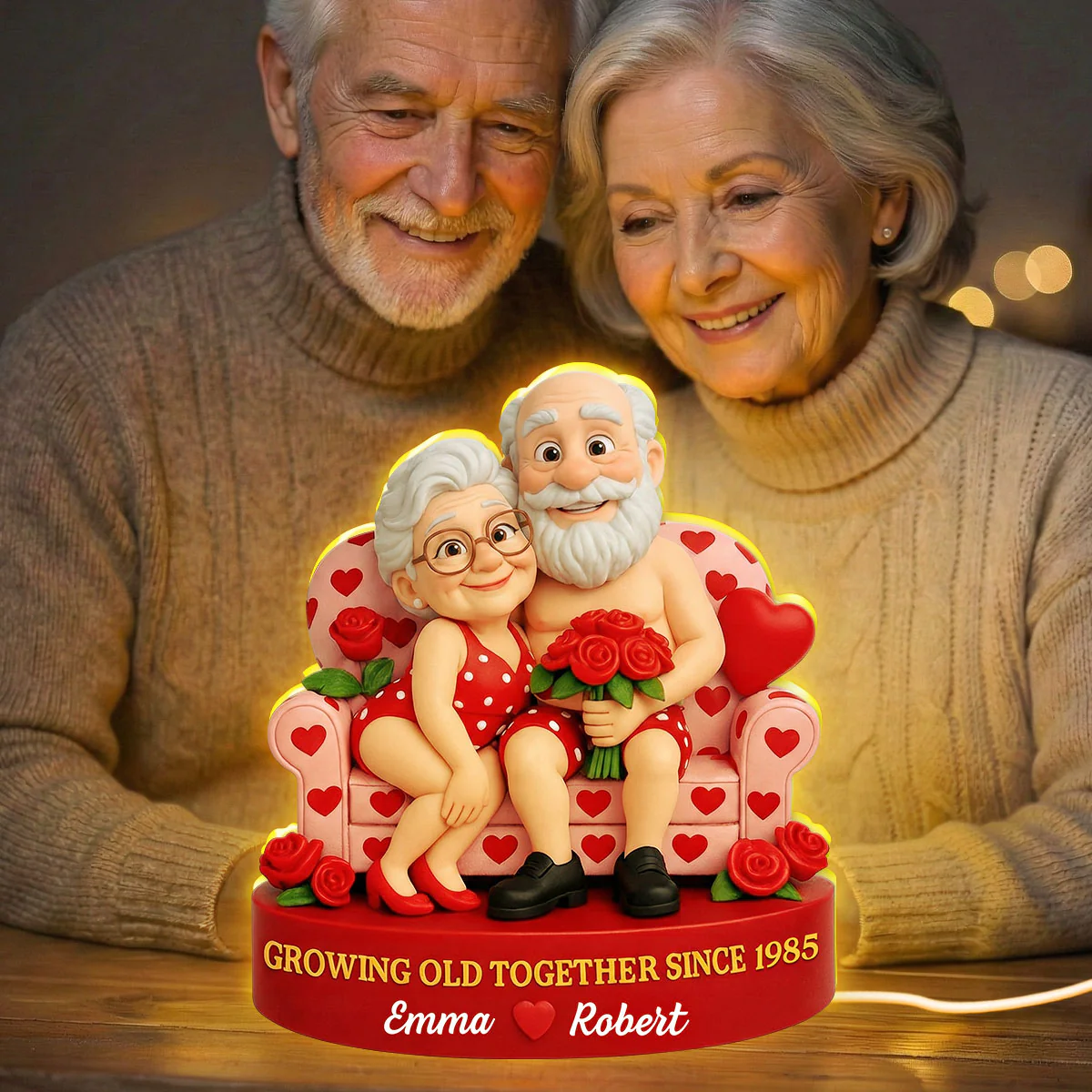 Funny Old Couple Growing Old Together - Personalized Light Box - Valentine's Day Gift for him, for her - Image 2