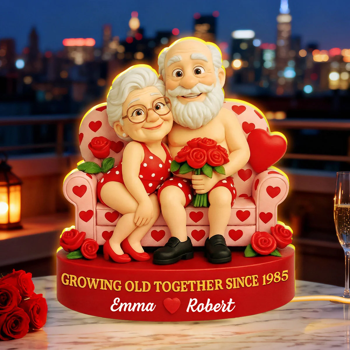 Funny Old Couple Growing Old Together - Personalized Light Box - Valentine's Day Gift for him, for her - Image 3