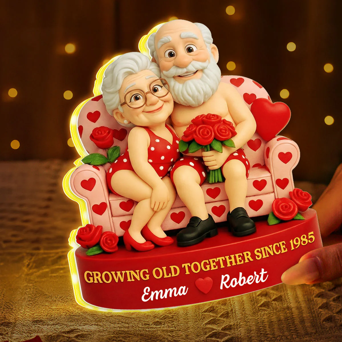 Funny Old Couple Growing Old Together - Personalized Light Box - Valentine's Day Gift for him, for her - Image 4