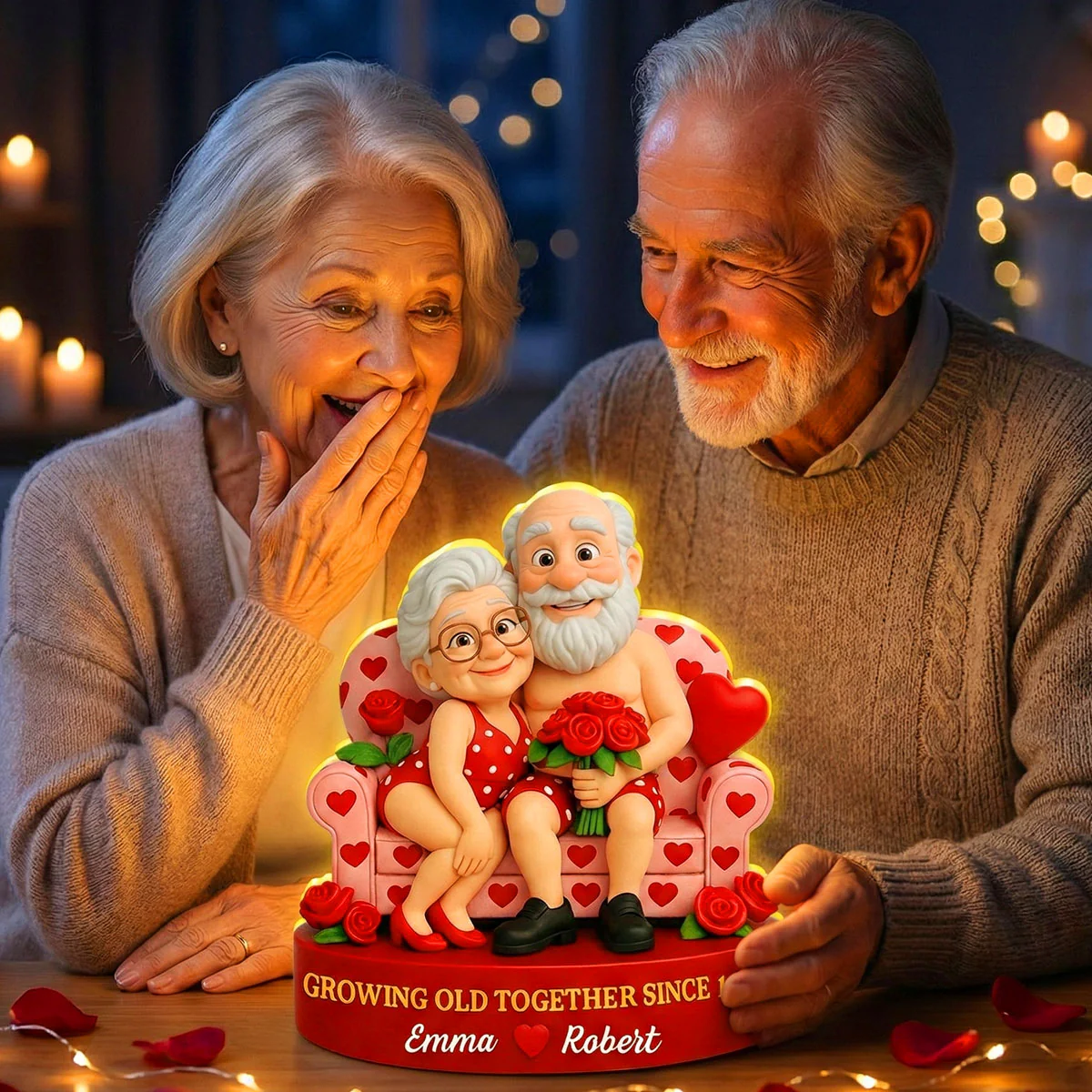 Funny Old Couple Growing Old Together - Personalized Light Box - Valentine's Day Gift for him, for her - Image 5