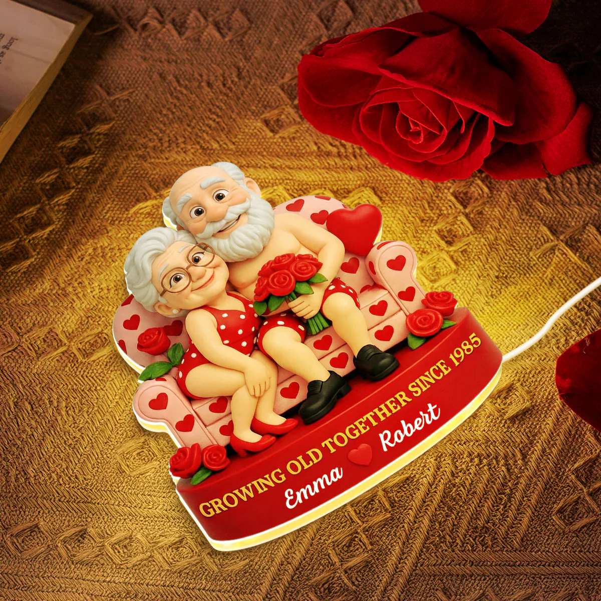 Funny Old Couple Growing Old Together - Personalized Light Box - Valentine's Day Gift for him, for her - Image 6