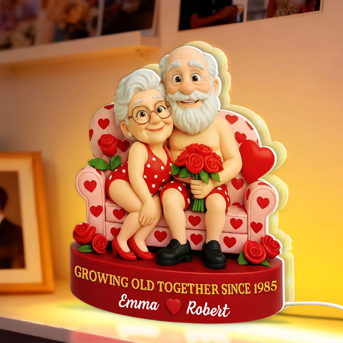 Funny Old Couple Growing Old Together - Personalized Light Box - Valentine's Day Gift for him, for her - Image 7