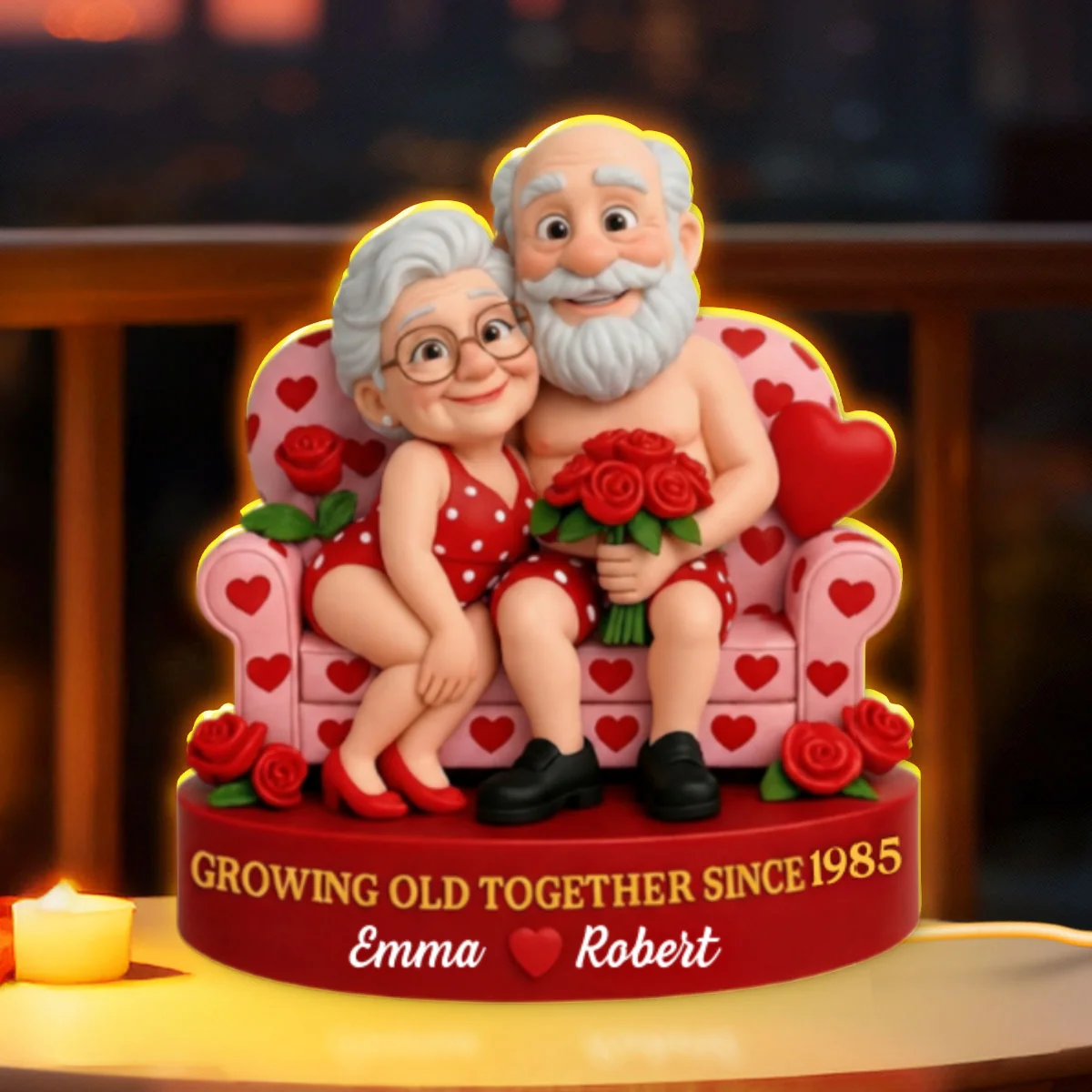Funny Old Couple Growing Old Together - Personalized Light Box - Valentine's Day Gift for him, for her - Image 9