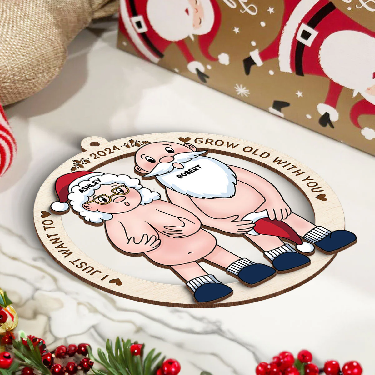 Funny Old Couple Personalized 2-Layer Wooden Ornament Christmas Gift for Him for Her - Image 5