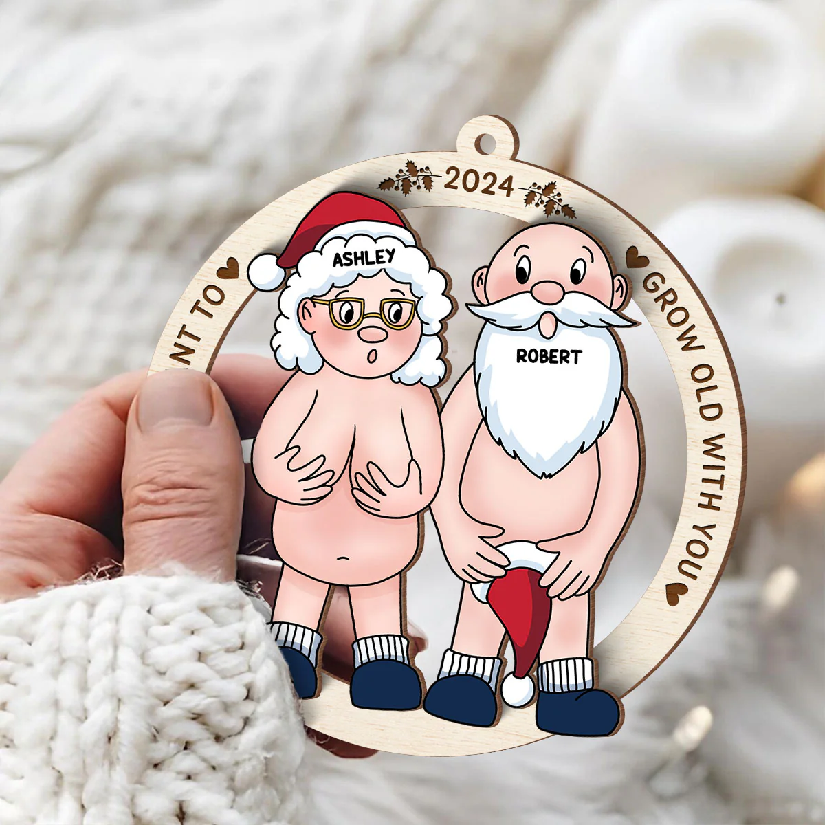 Funny Old Couple Personalized 2-Layer Wooden Ornament Christmas Gift for Him for Her - Image 7
