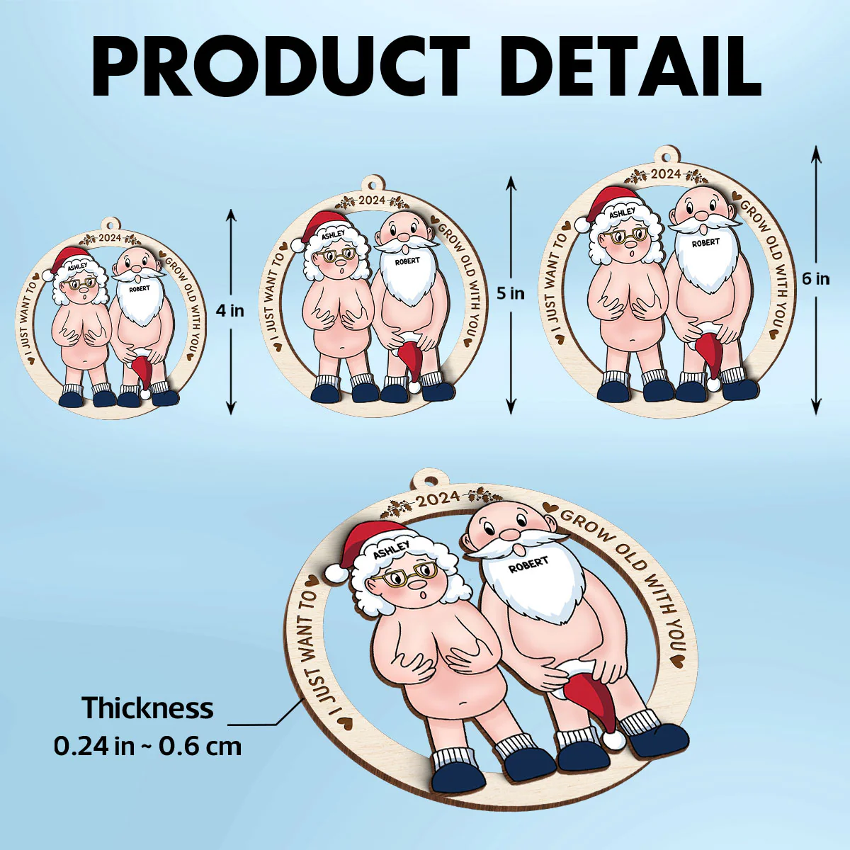 Funny Old Couple Personalized 2-Layer Wooden Ornament Christmas Gift for Him for Her - Image 8