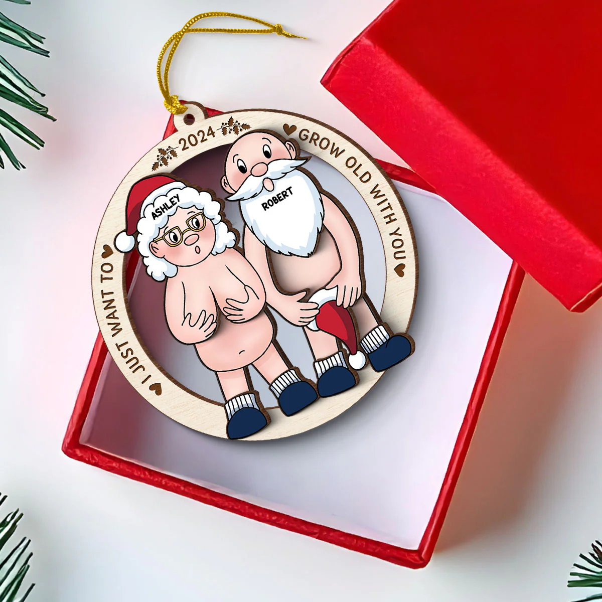 Funny Old Couple - Personalized 3-Layered Wooden Ornament - Gift for Him, Gift for Her - Image 4