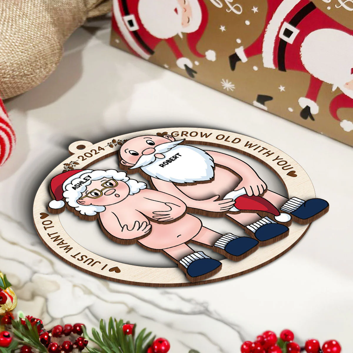 Funny Old Couple - Personalized 3-Layered Wooden Ornament - Gift for Him, Gift for Her - Image 5