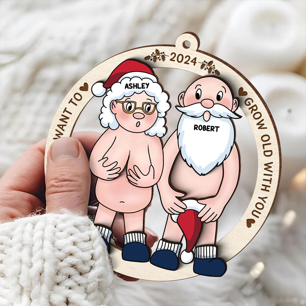 Funny Old Couple - Personalized 3-Layered Wooden Ornament - Gift for Him, Gift for Her - Image 6