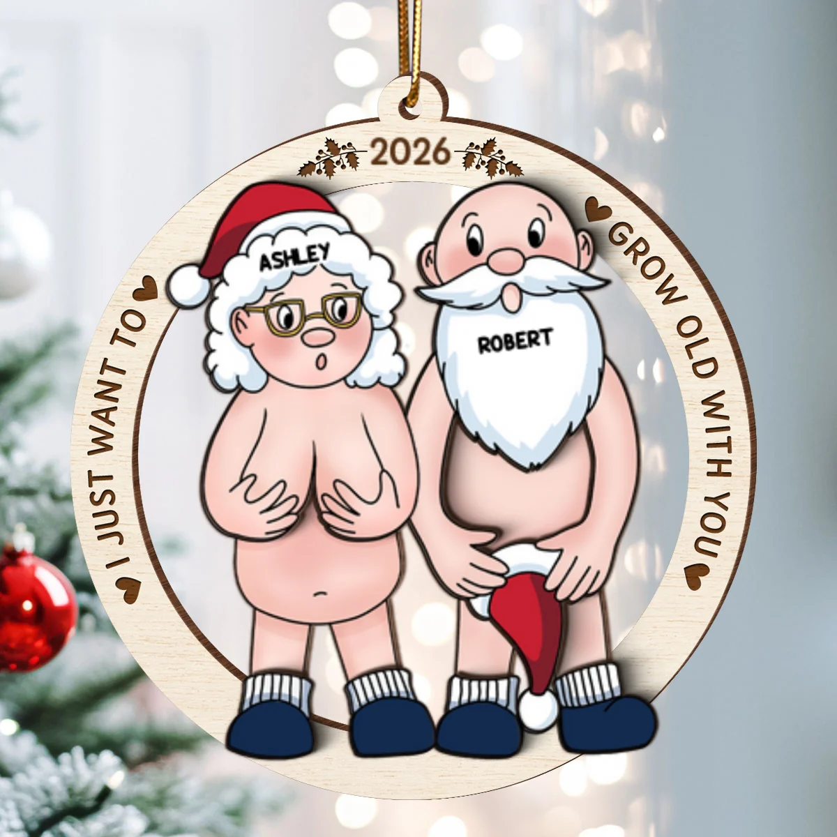 Funny Old Couple - Personalized 3-Layered Wooden Ornament - Gift for Him, Gift for Her - Image 9