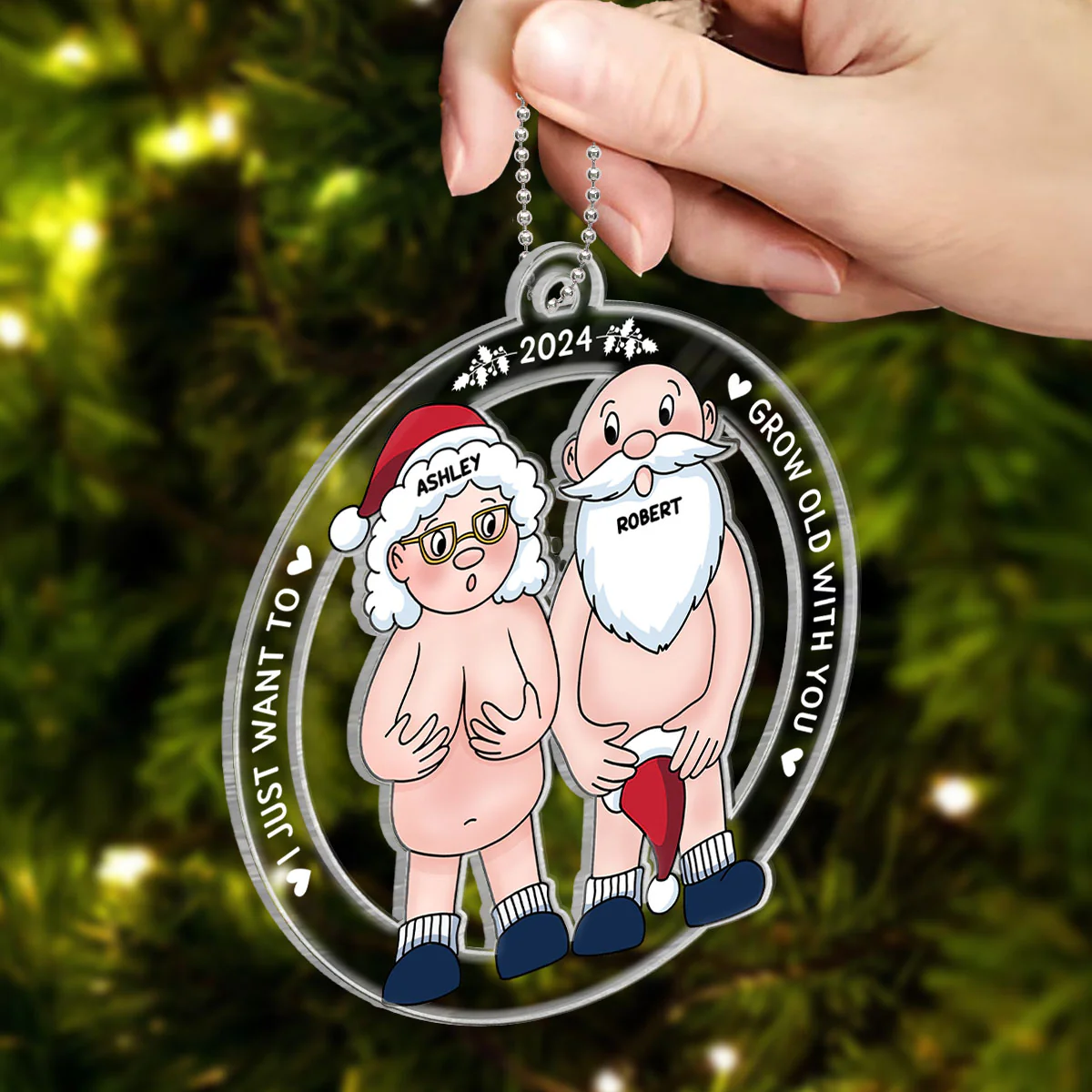 Funny Old Couple Personalized Circle Acrylic Ornament Christmas Gift for Him for Her - Image 3