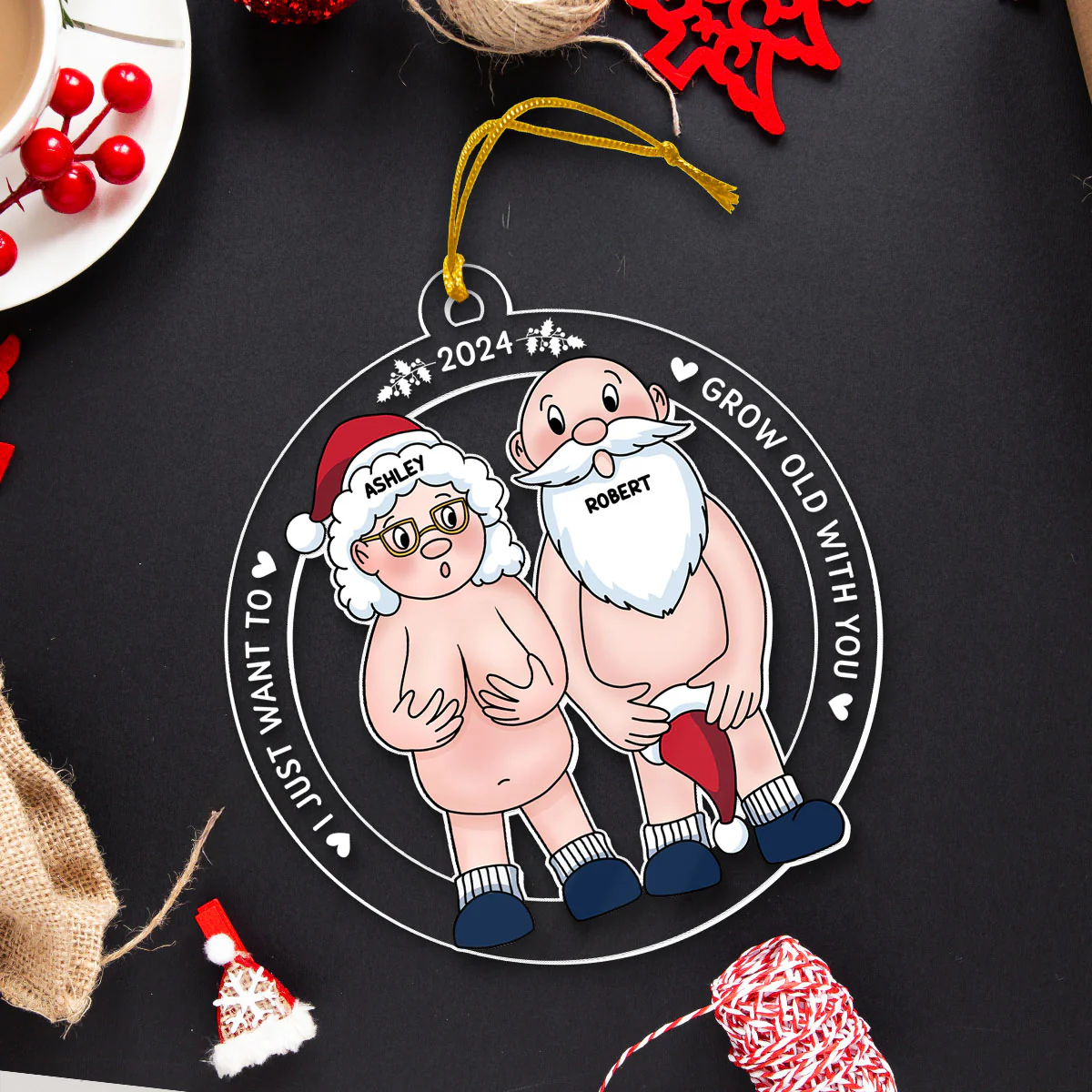Funny Old Couple Personalized Circle Acrylic Ornament Christmas Gift for Him for Her - Image 4