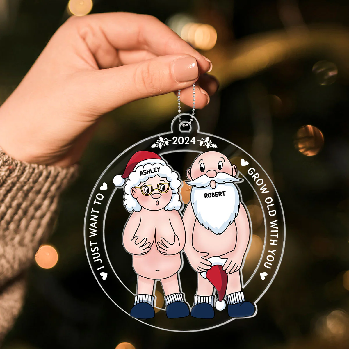 Funny Old Couple Personalized Circle Acrylic Ornament Christmas Gift for Him for Her - Image 5