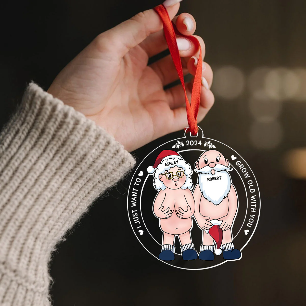 Funny Old Couple Personalized Circle Acrylic Ornament Christmas Gift for Him for Her - Image 9