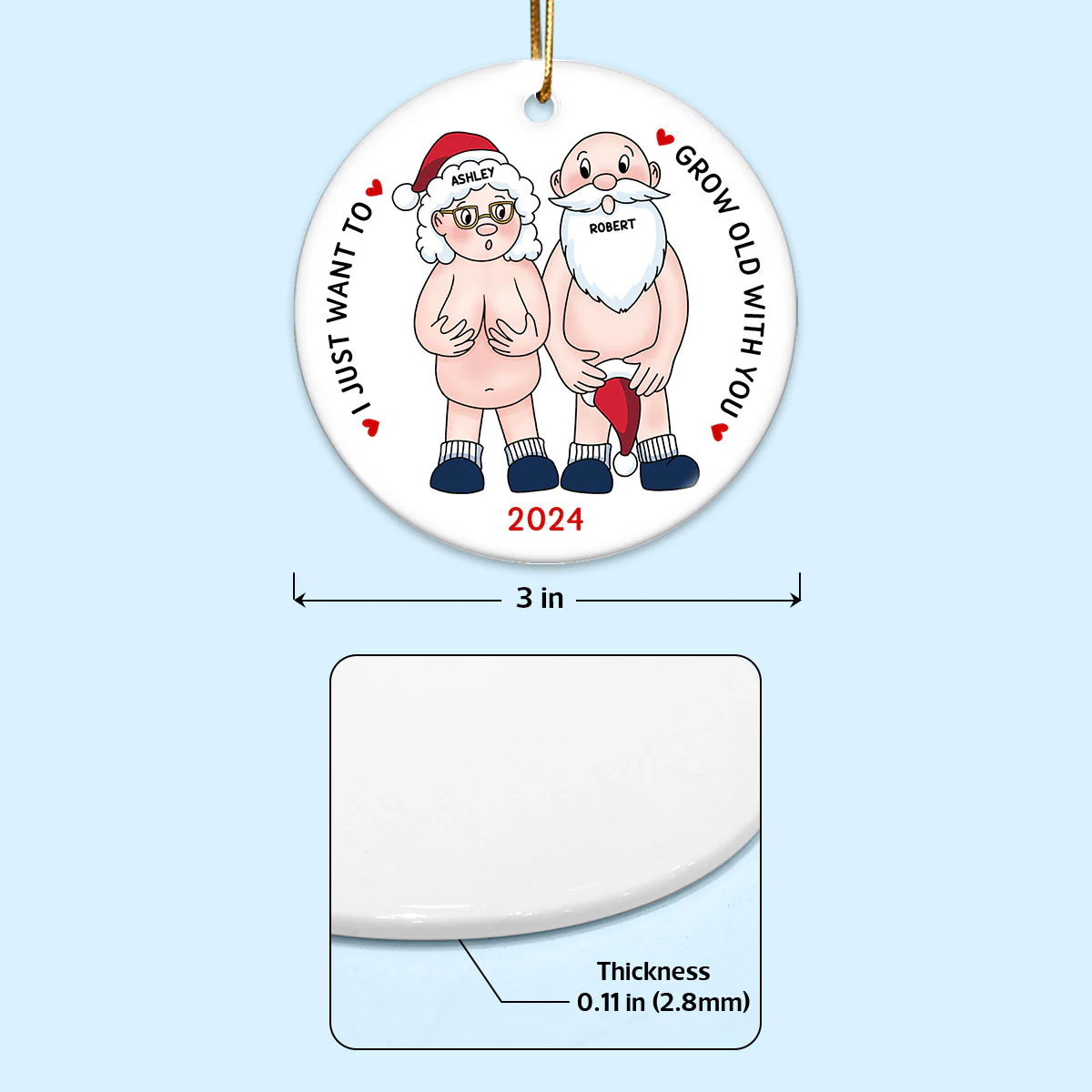 Funny Old Couple Personalized Circle Ceramic Ornament Christmas Gift for Him for Her - Image 10