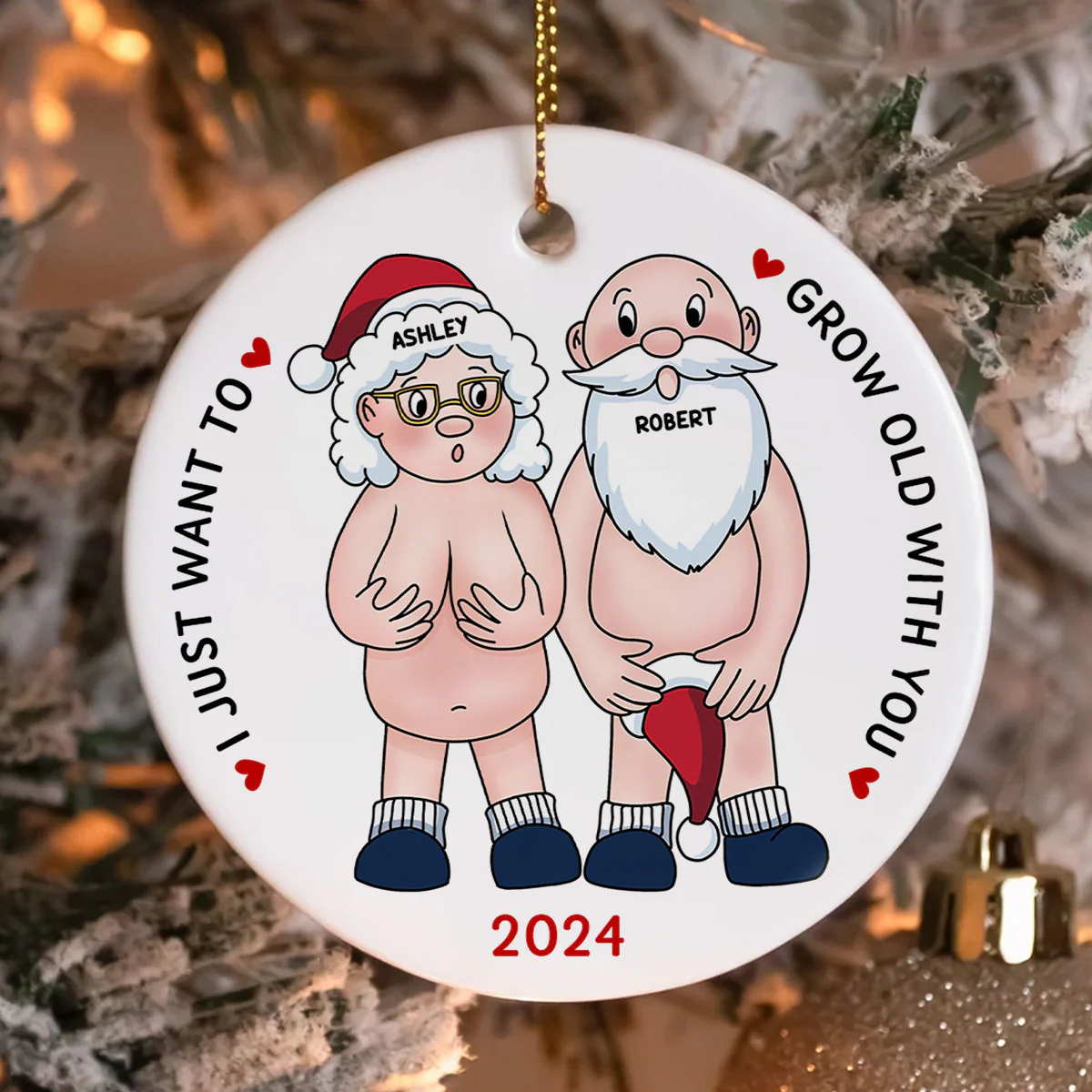 Funny Old Couple Personalized Circle Ceramic Ornament Christmas Gift for Him for Her - Image 5