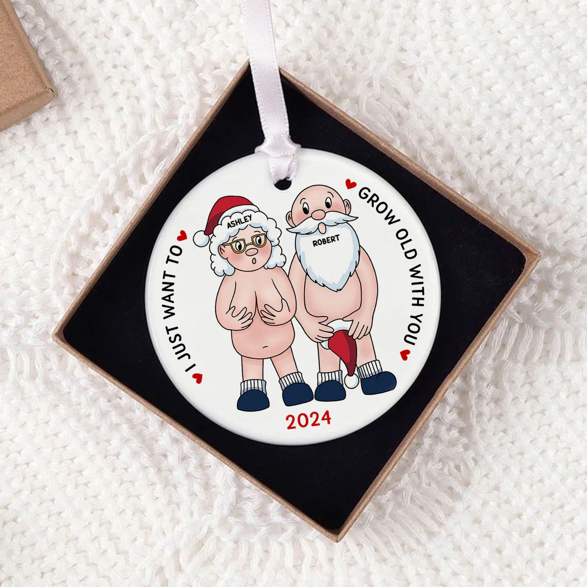 Funny Old Couple Personalized Circle Ceramic Ornament Christmas Gift for Him for Her - Image 6