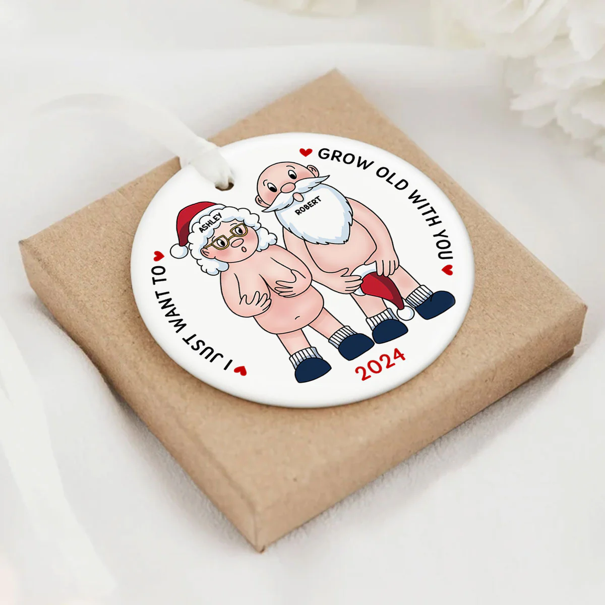 Funny Old Couple Personalized Circle Ceramic Ornament Christmas Gift for Him for Her - Image 7