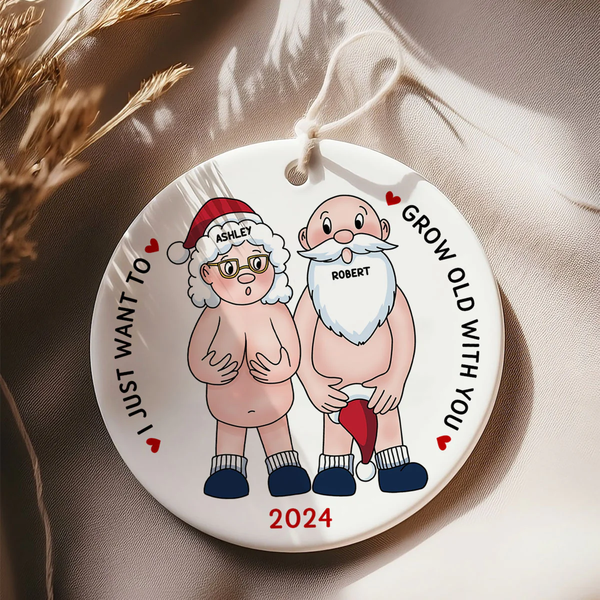 Funny Old Couple Personalized Circle Ceramic Ornament Christmas Gift for Him for Her - Image 8
