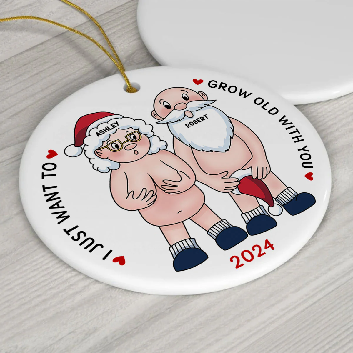 Funny Old Couple Personalized Circle Ceramic Ornament Christmas Gift for Him for Her - Image 9