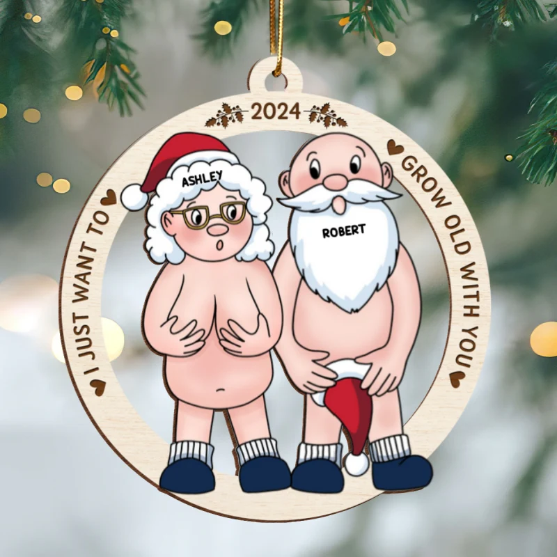 Funny Old Couple Personalized 1-Layer Wooden Ornament Christmas Gift for Him for Her - Image 11